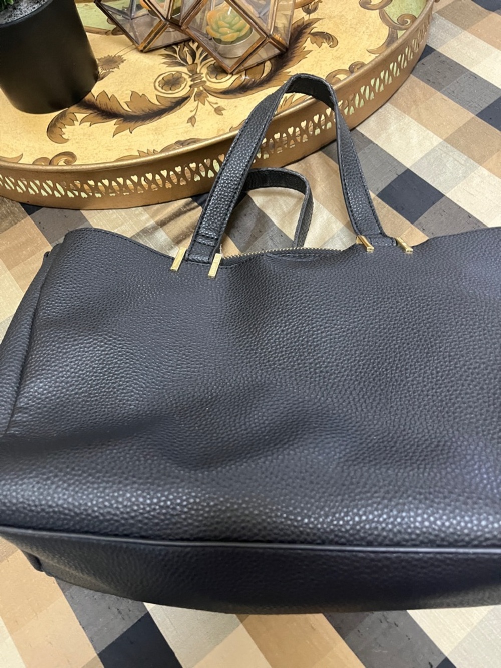 Steve Madden Black Pebbled Tote with Gold Accents - Picture 5 of 5